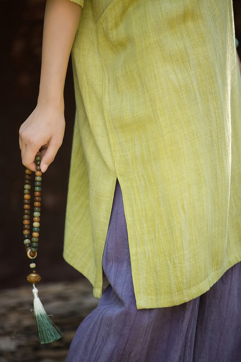 Tao One Tech™ • Zen Qigong Tea Cheongsam Robe Dress • Gradient Tie Dye • Sunscreen Layer • All Season Layer • Chinoiserie • Tencel Lyocell Linen