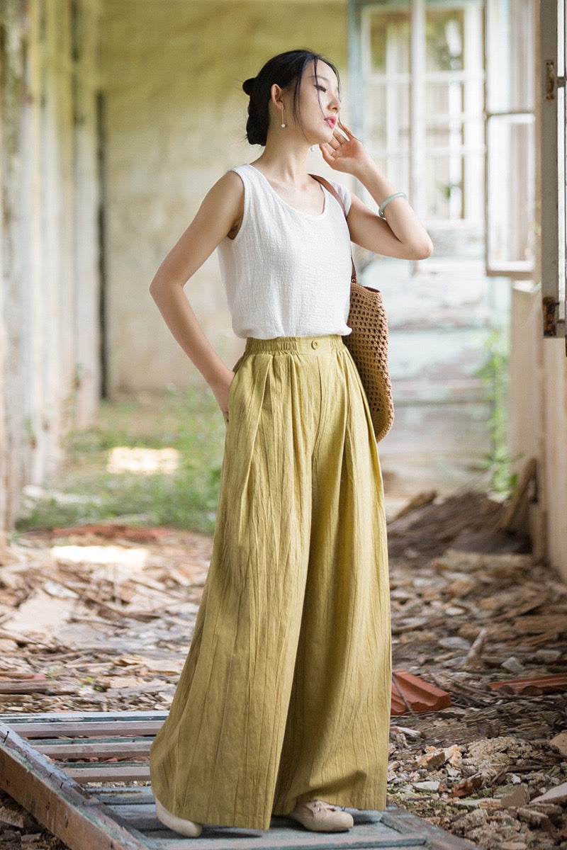 Tao One Tech™ • Zen Qigong Tea Wide-Leg Pants • Gradient Tie Dye • Sunscreen Layer • Tech Pockets • Chinoiserie • Ramie Cotton