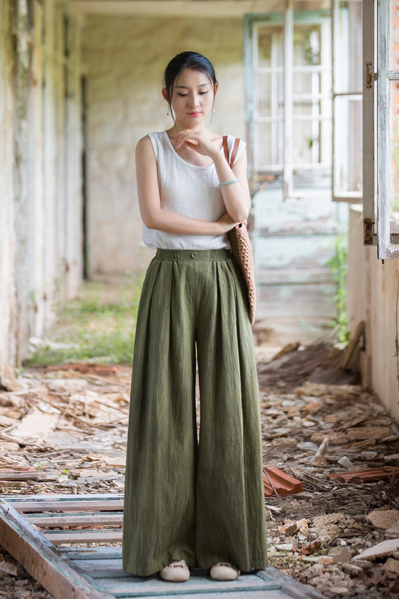 Tao One Tech™ • Zen Qigong Tea Wide-Leg Pants • Gradient Tie Dye • Sunscreen Layer • Tech Pockets • Chinoiserie • Ramie Cotton