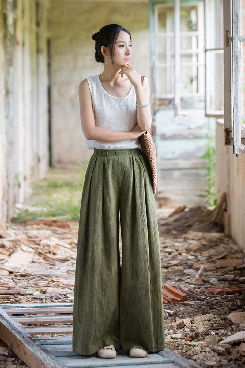 Tao One Tech™ • Zen Qigong Tea Wide-Leg Pants • Gradient Tie Dye • Sunscreen Layer • Tech Pockets • Chinoiserie • Ramie Cotton