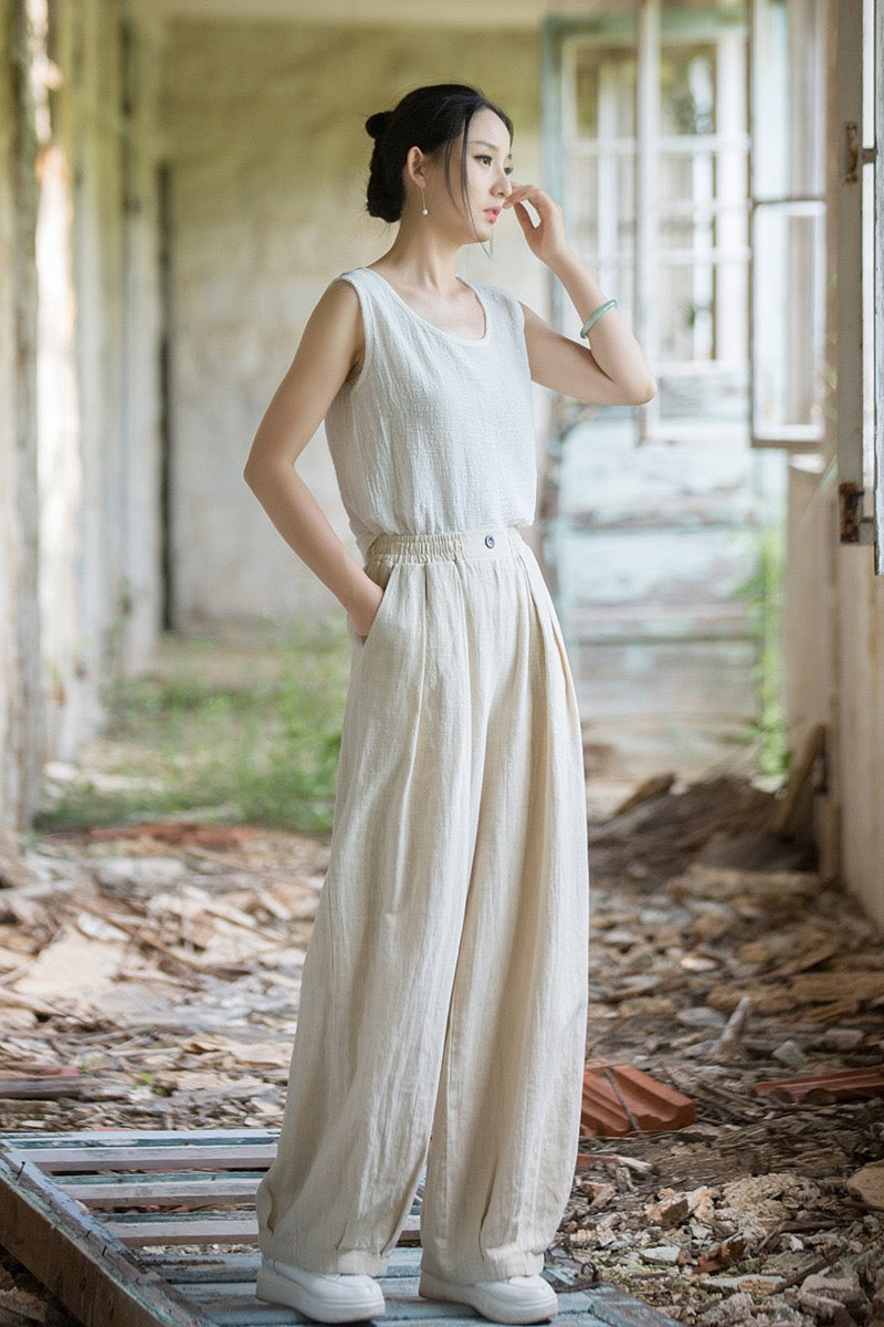 Tao One Tech™ • Zen Qigong Tea Harem Pants • Gradient Tie Dye • Sunscreen Layer • Tech Pockets • Chinoiserie • Ramie Cotton