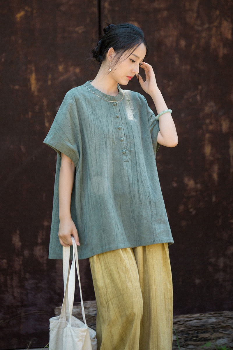 Tao One Tech™ • Zen Qigong Tea T-Shirt • Gradient Tie Dye • Sunscreen Layer • All Season Layer • Chinoiserie • Ramie Cotton