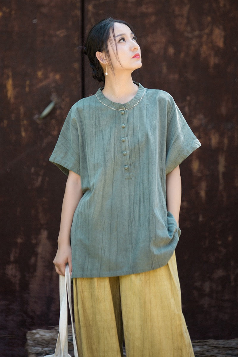 Tao One Tech™ • Zen Qigong Tea T-Shirt • Gradient Tie Dye • Sunscreen Layer • All Season Layer • Chinoiserie • Ramie Cotton