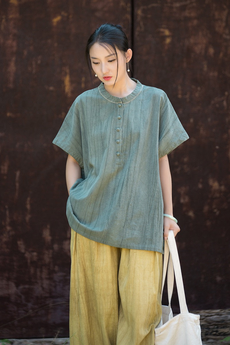 Tao One Tech™ • Zen Qigong Tea T-Shirt • Gradient Tie Dye • Sunscreen Layer • All Season Layer • Chinoiserie • Ramie Cotton