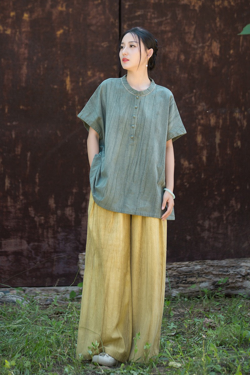 Tao One Tech™ • Zen Qigong Tea T-Shirt • Gradient Tie Dye • Sunscreen Layer • All Season Layer • Chinoiserie • Ramie Cotton