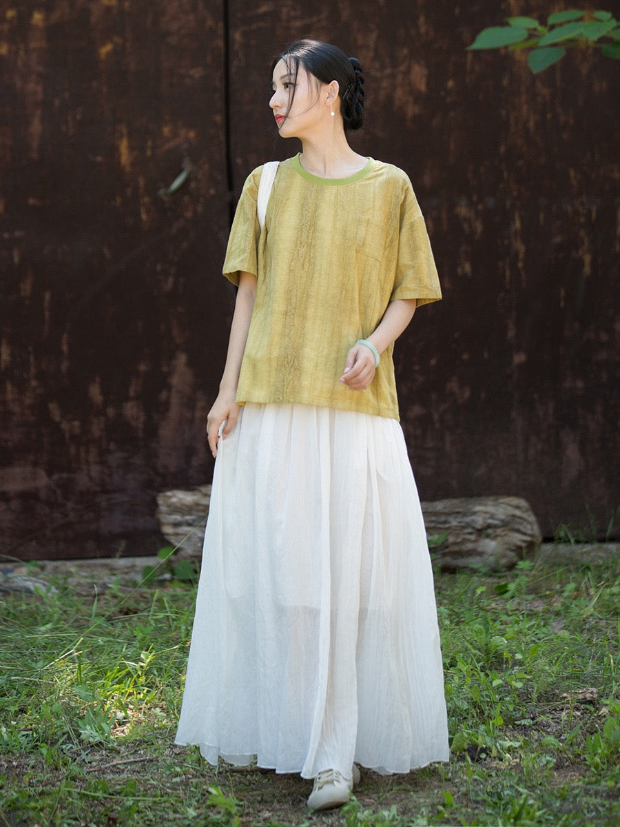 Tao One Tech™ • Zen Qigong Tea T-Shirt • Gradient Tie Dye • Sunscreen Layer • All Season Layer • Chinoiserie • Ramie Cotton