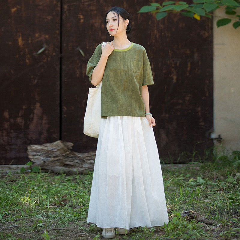 Tao One Tech™ • Zen Qigong Tea T-Shirt • Gradient Tie Dye • Sunscreen Layer • All Season Layer • Chinoiserie • Ramie Cotton