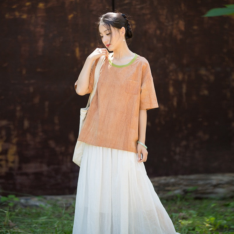 Tao One Tech™ • Zen Qigong Tea T-Shirt • Gradient Tie Dye • Sunscreen Layer • All Season Layer • Chinoiserie • Ramie Cotton