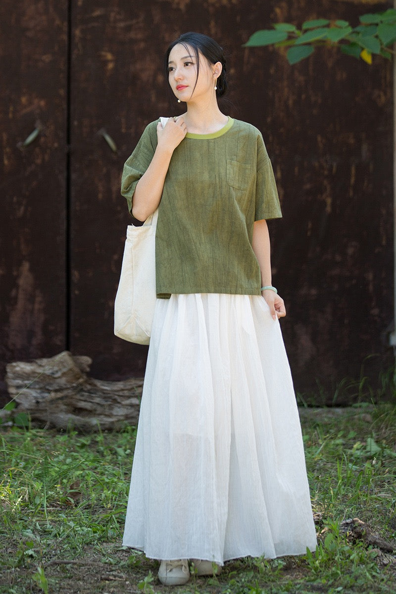 Tao One Tech™ • Zen Qigong Tea T-Shirt • Gradient Tie Dye • Sunscreen Layer • All Season Layer • Chinoiserie • Ramie Cotton