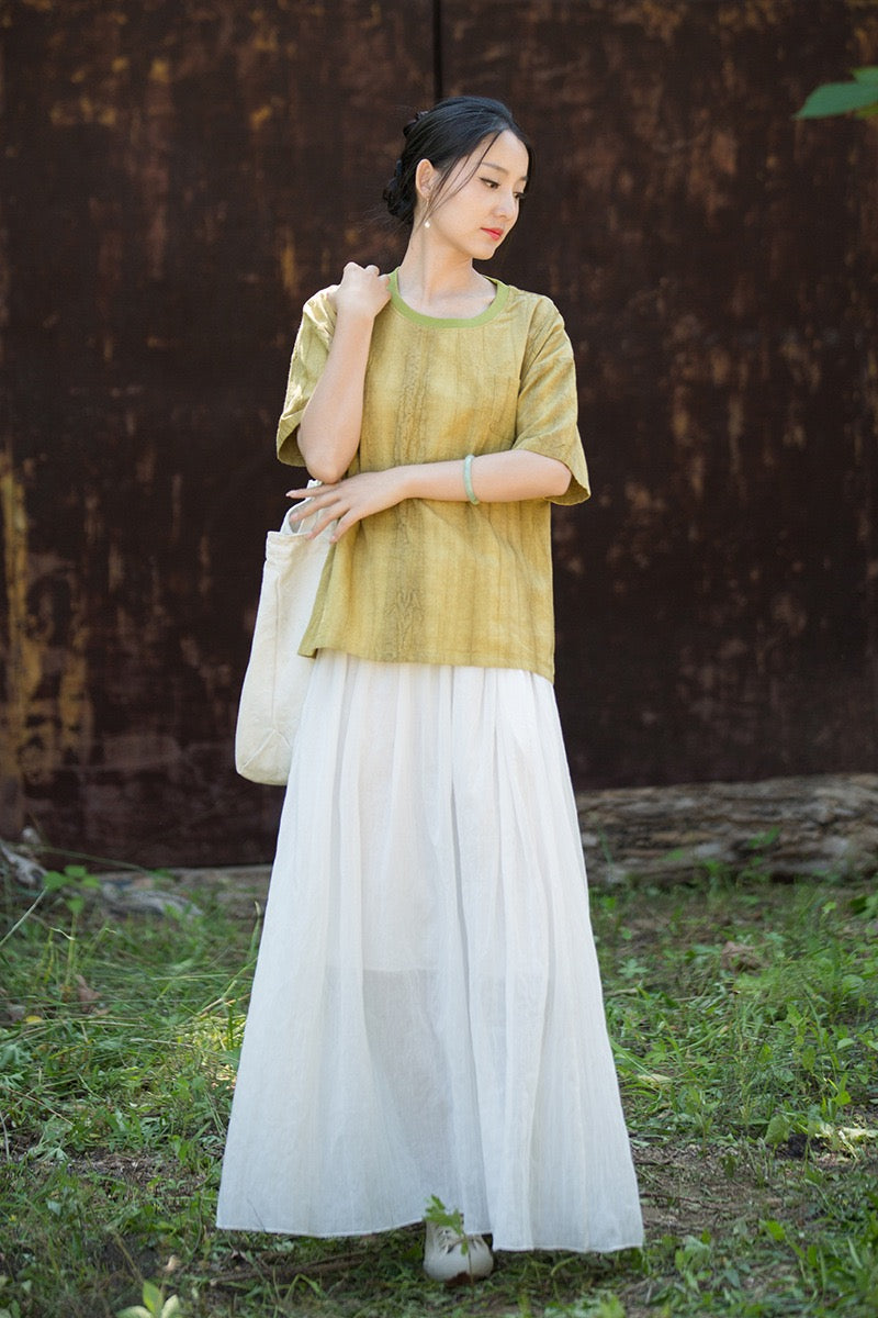 Tao One Tech™ • Zen Qigong Tea T-Shirt • Gradient Tie Dye • Sunscreen Layer • All Season Layer • Chinoiserie • Ramie Cotton