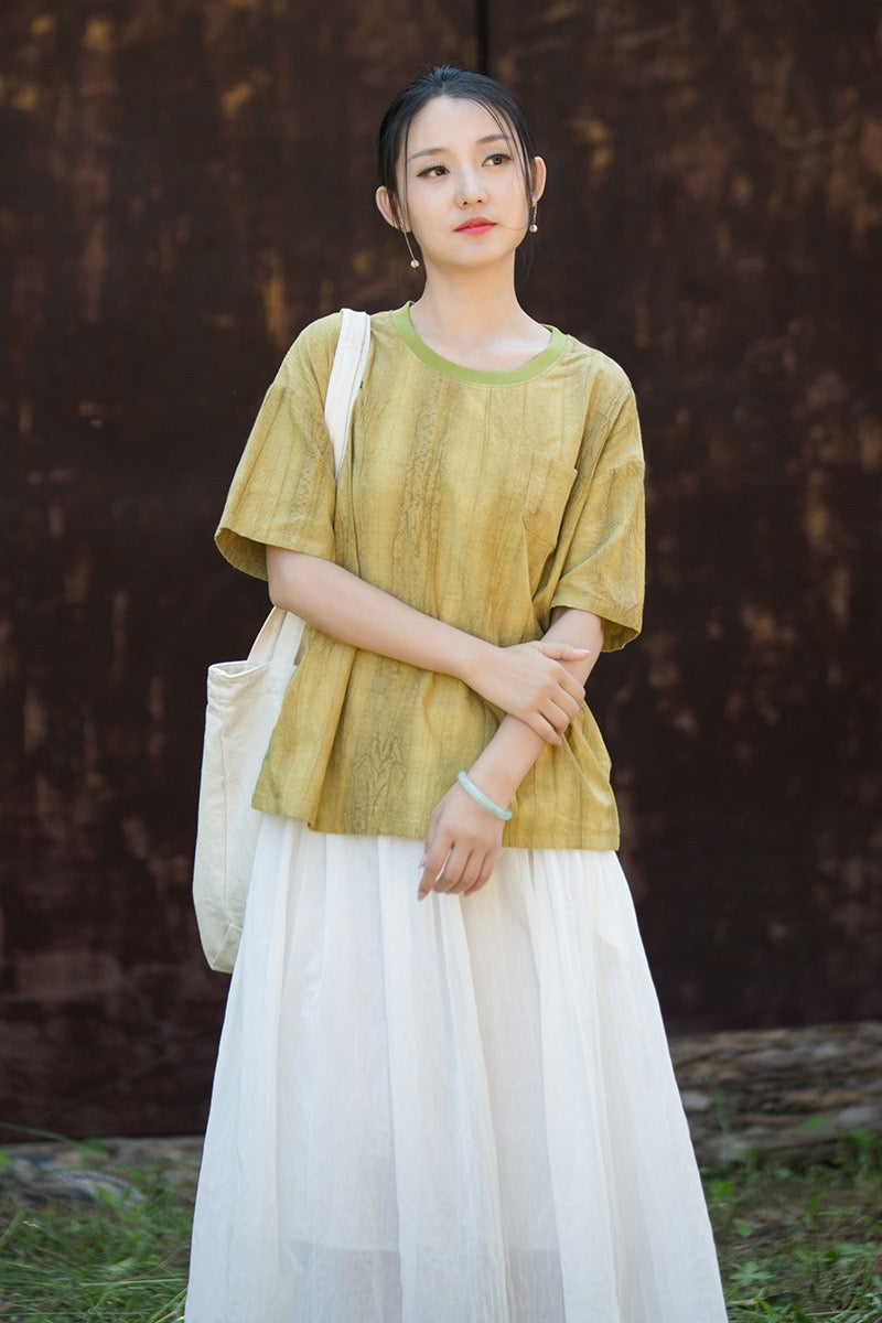 Tao One Tech™ • Zen Qigong Tea T-Shirt • Gradient Tie Dye • Sunscreen Layer • All Season Layer • Chinoiserie • Ramie Cotton