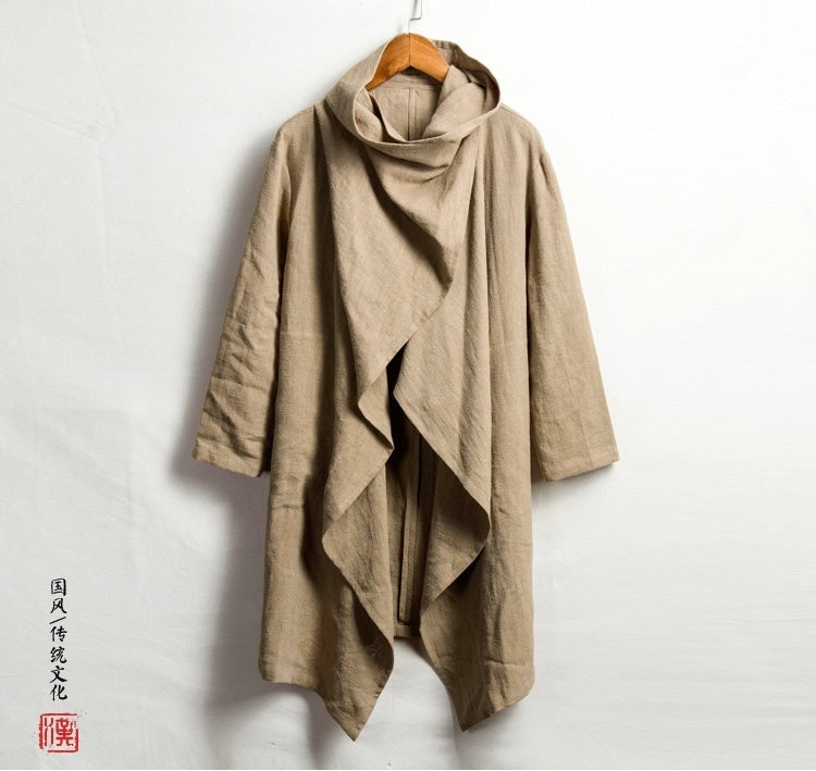 Tao One Tech™ • All-Season Asymmetrical Cloak • Cardigan Jacket • Tech Pockets • Gender Neutral • Cotton Linen