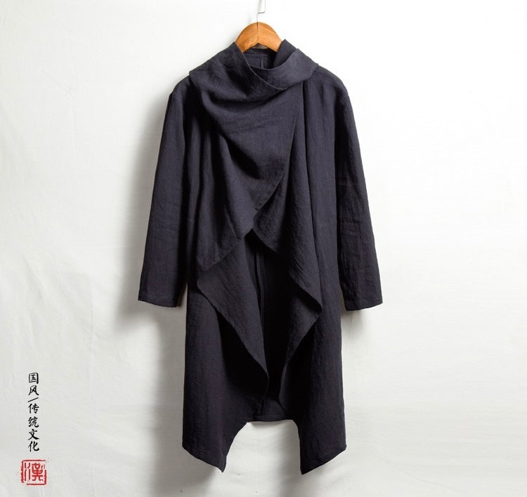 Tao One Tech™ • All-Season Asymmetrical Cloak • Cardigan Jacket • Tech Pockets • Gender Neutral • Cotton Linen