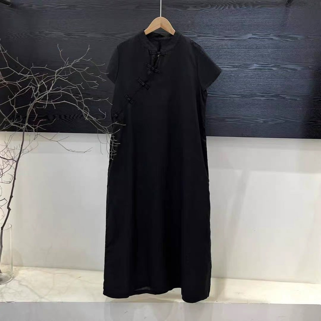 Tao One Tech™ • Zen Elegance Qigong Tea Qipao Dress • Cheongsam 旗袍 • Short-Sleeves • Tech Pockets • Sunscreen Layer • Premium Pure Ramie