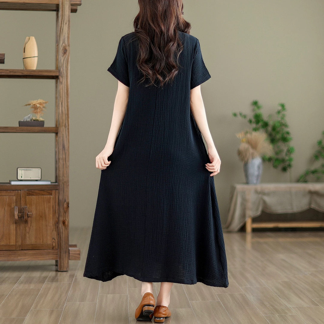 Tao One Tech™ • Zen Qigong Tea Qipao Dress • Cheongsam 旗袍 • Short-Sleeves • Tech Pockets • Cotton Blend • Sizes M-2XL