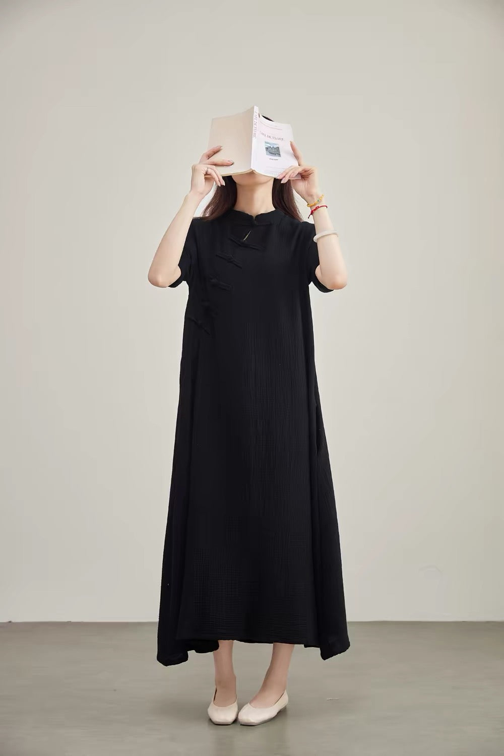 Tao One Tech™ • Zen Elegance Qigong Tea Qipao Dress • Cheongsam 旗袍 • Short-Sleeves • Tech Pockets • Premium Cotton Linen