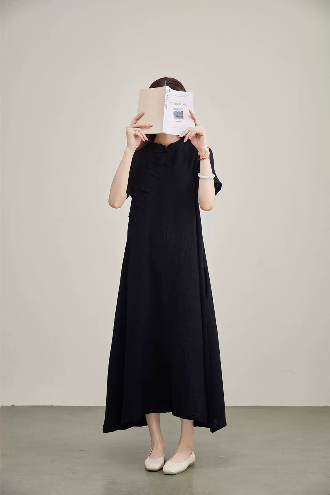 Tao One Tech™ • Zen Elegance Qigong Tea Qipao Dress • Cheongsam 旗袍 • Short-Sleeves • Tech Pockets • Premium Cotton Linen