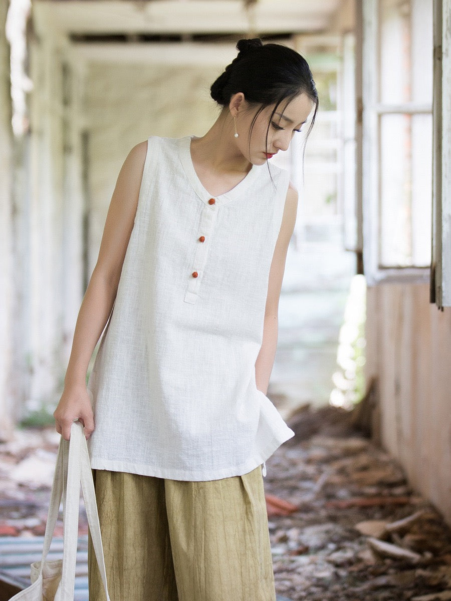 Tao One Tech™ • Zen Qigong Tea Tank Top • All Season Layer • Chinoiserie • Ramie Cotton