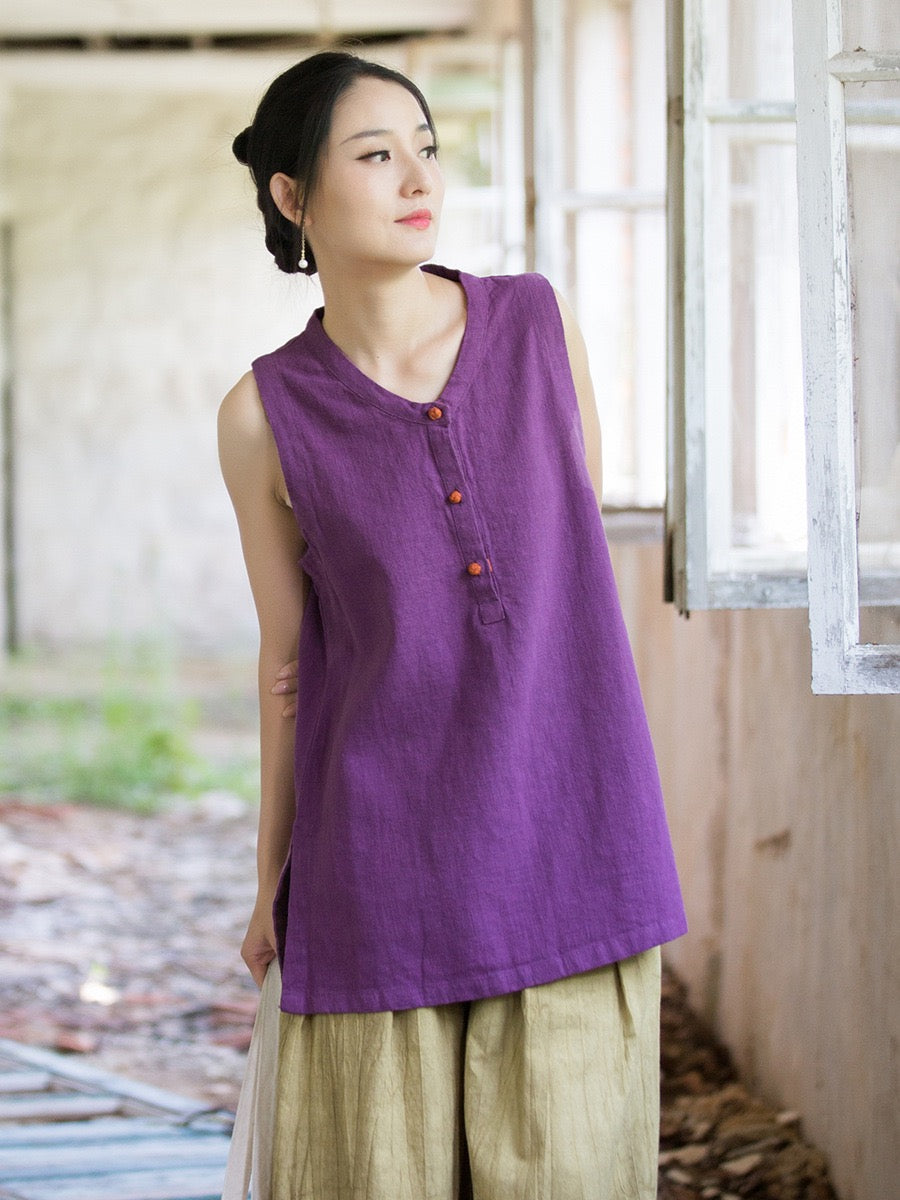 Tao One Tech™ • Zen Qigong Tea Tank Top • All Season Layer • Chinoiserie • Ramie Cotton