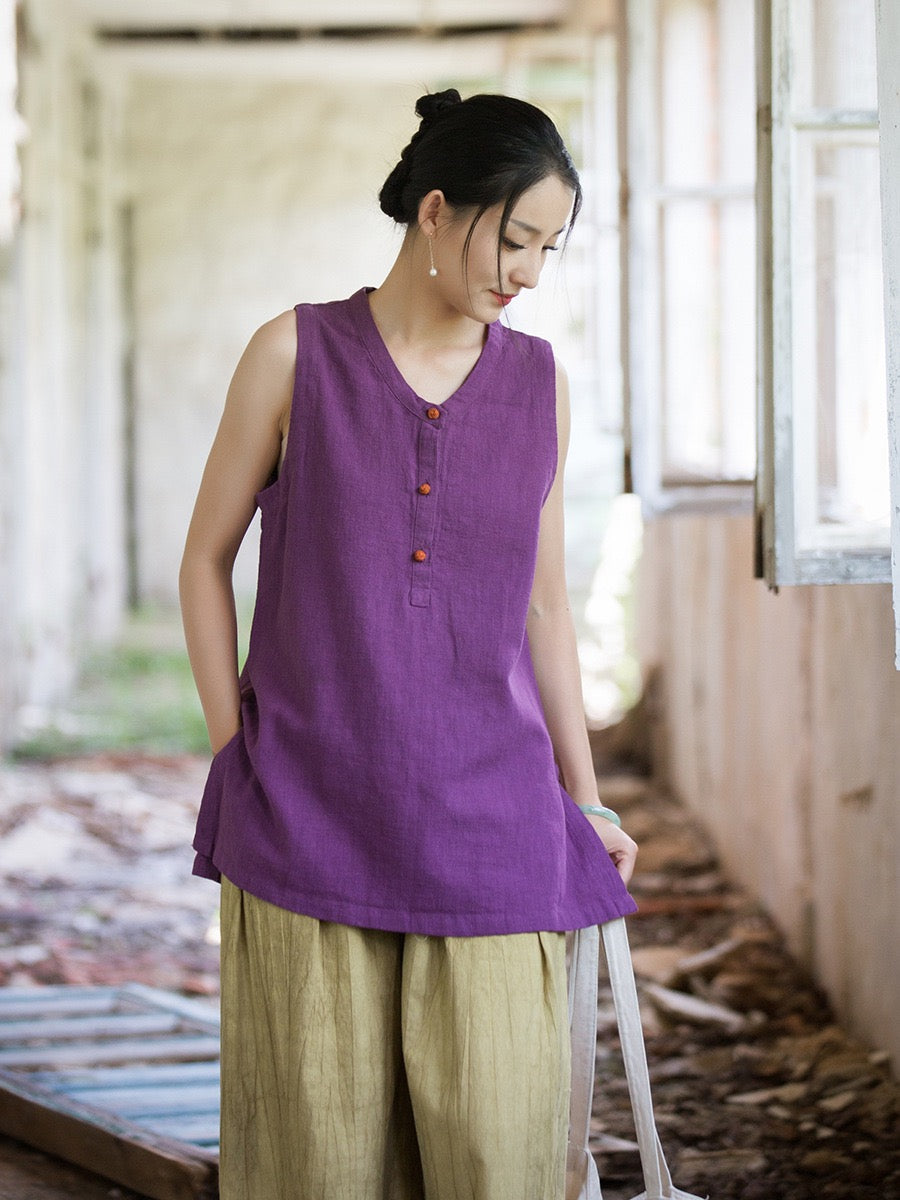 Tao One Tech™ • Zen Qigong Tea Tank Top • All Season Layer • Chinoiserie • Ramie Cotton