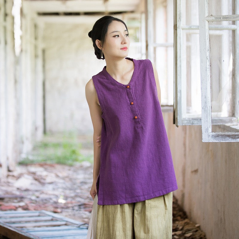 Tao One Tech™ • Zen Qigong Tea Tank Top • All Season Layer • Chinoiserie • Ramie Cotton