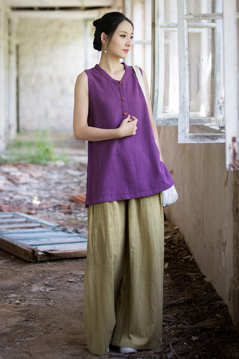 Tao One Tech™ • Zen Qigong Tea Tank Top • All Season Layer • Chinoiserie • Ramie Cotton