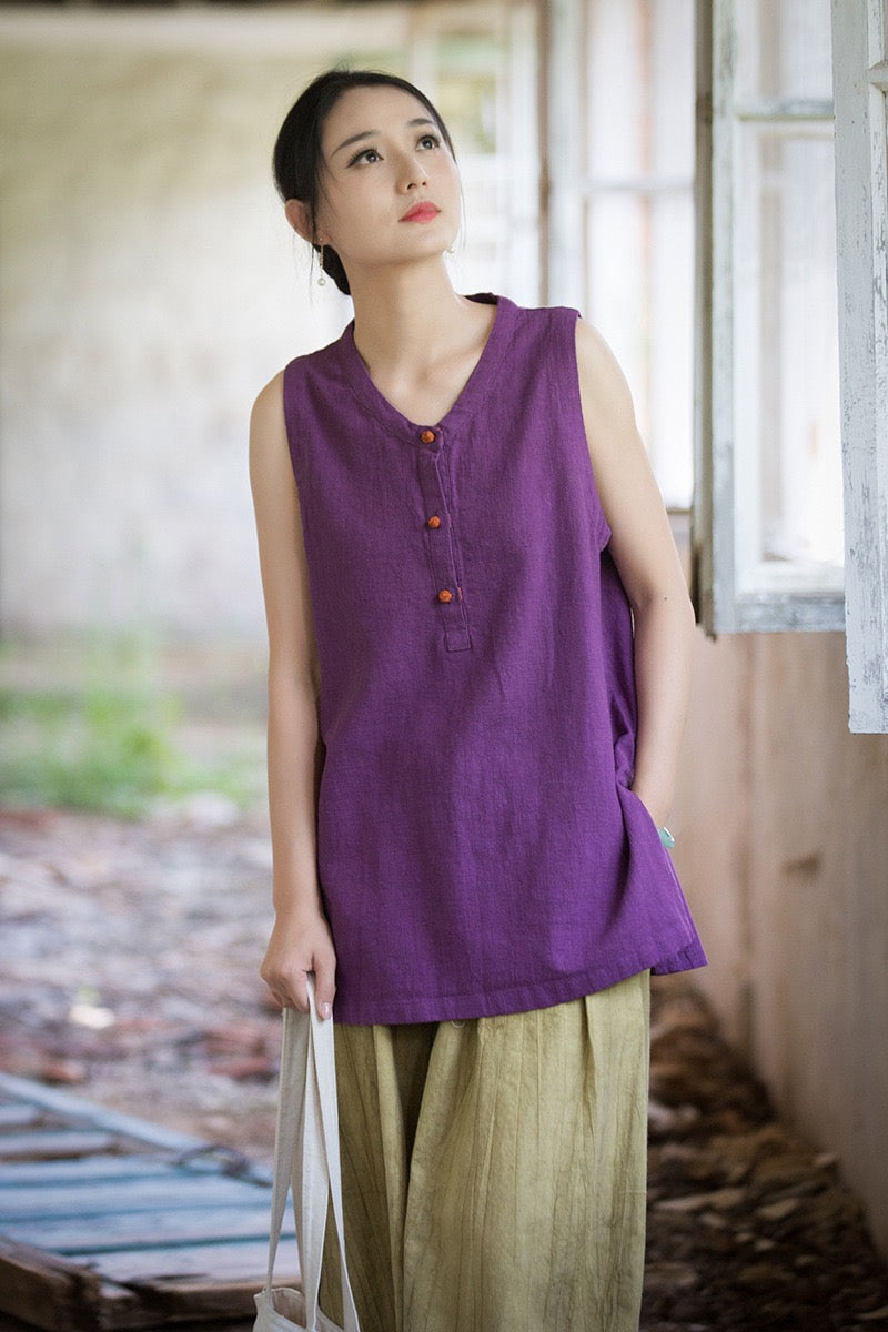 Tao One Tech™ • Zen Qigong Tea Tank Top • All Season Layer • Chinoiserie • Ramie Cotton