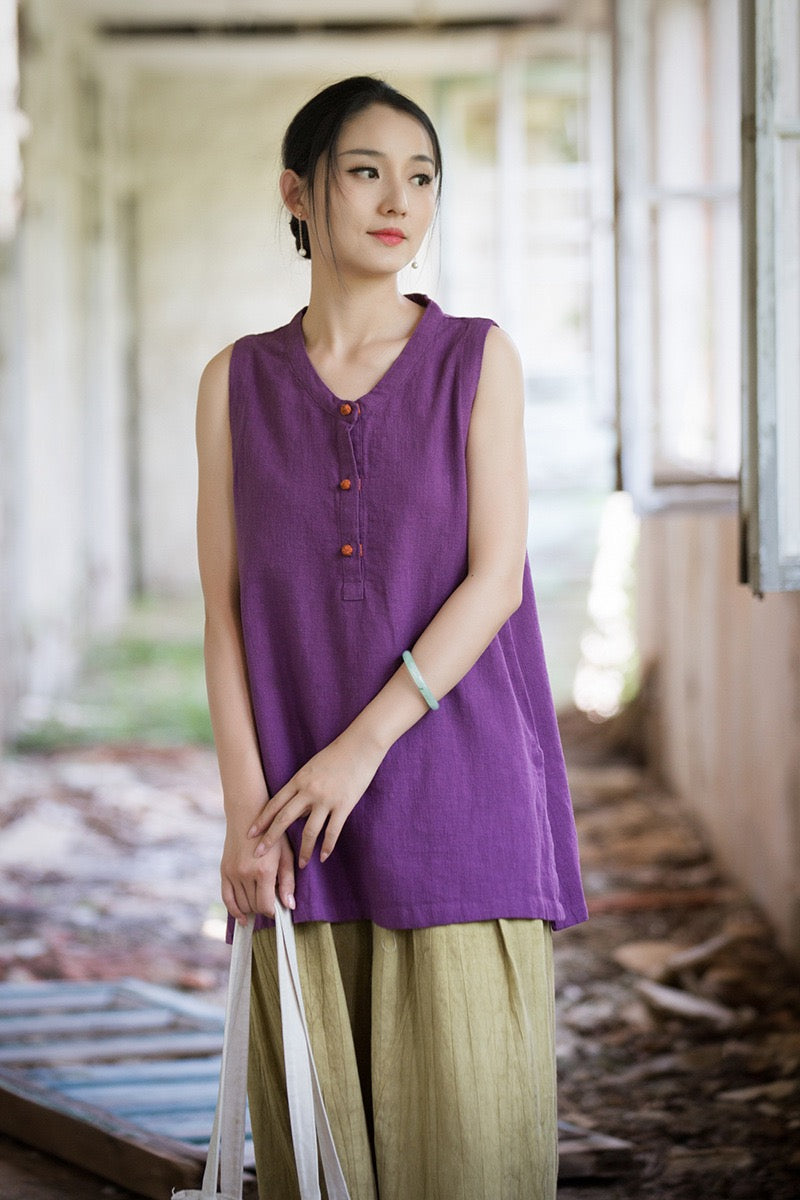Tao One Tech™ • Zen Qigong Tea Tank Top • All Season Layer • Chinoiserie • Ramie Cotton