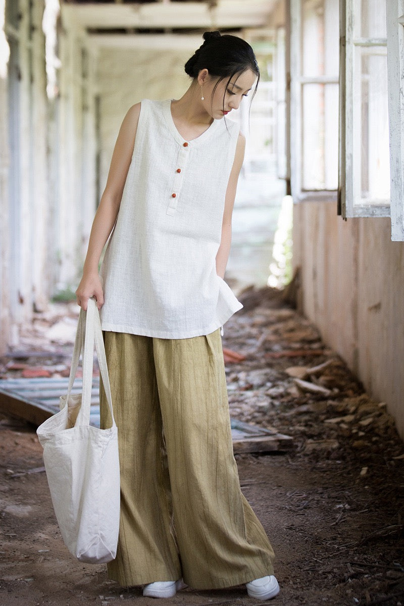 Tao One Tech™ • Zen Qigong Tea Tank Top • All Season Layer • Chinoiserie • Ramie Cotton