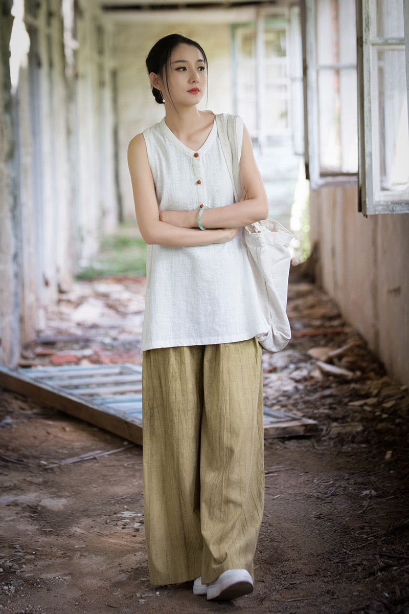Tao One Tech™ • Zen Qigong Tea Tank Top • All Season Layer • Chinoiserie • Ramie Cotton