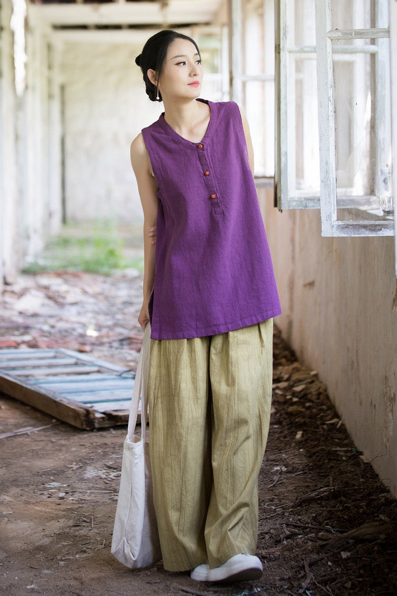 Tao One Tech™ • Zen Qigong Tea Tank Top • All Season Layer • Chinoiserie • Ramie Cotton