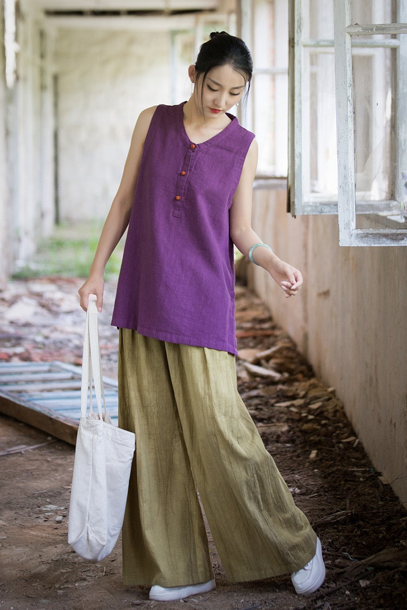 Tao One Tech™ • Zen Qigong Tea Tank Top • All Season Layer • Chinoiserie • Ramie Cotton