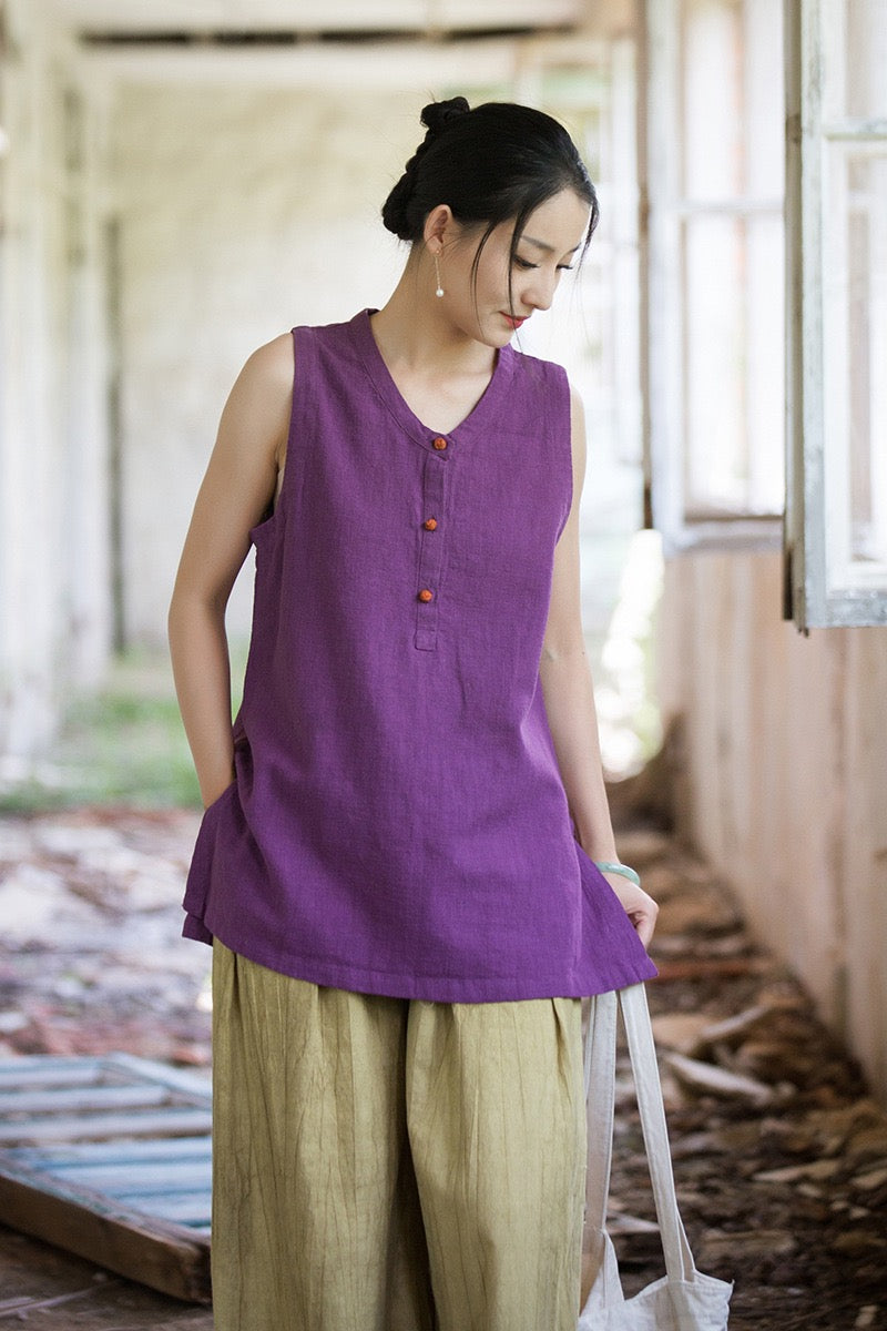 Tao One Tech™ • Zen Qigong Tea Tank Top • All Season Layer • Chinoiserie • Ramie Cotton