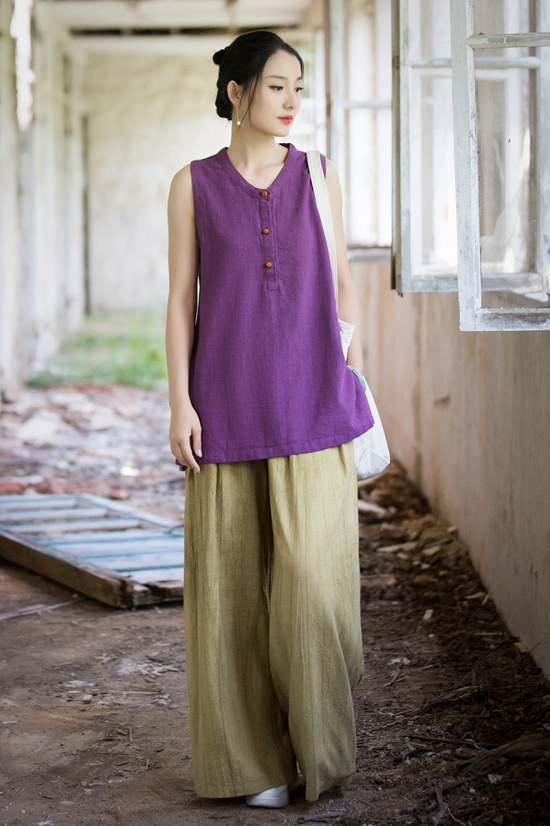 Tao One Tech™ • Zen Qigong Tea Tank Top • All Season Layer • Chinoiserie • Ramie Cotton