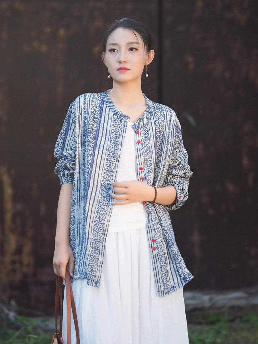 Tao One Tech™ • Zen Qigong Artistic Tea Cardigan Shirt • Sunscreen Layer • All Season Layer • Chinoiserie • Premium Pure Ramie