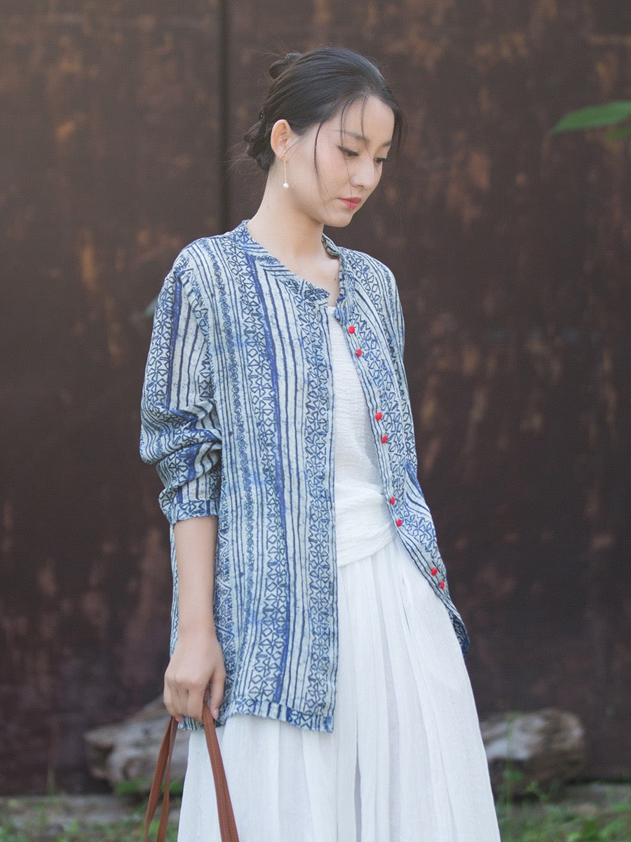 Tao One Tech™ • Zen Qigong Artistic Tea Cardigan Shirt • Sunscreen Layer • All Season Layer • Chinoiserie • Premium Pure Ramie