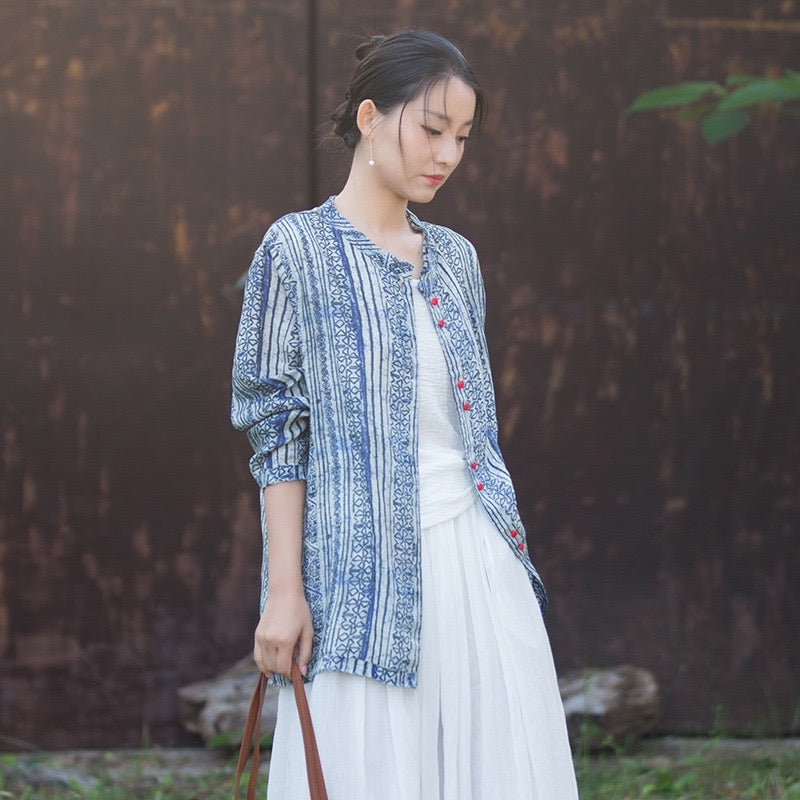 Tao One Tech™ • Zen Qigong Artistic Tea Cardigan Shirt • Sunscreen Layer • All Season Layer • Chinoiserie • Premium Pure Ramie