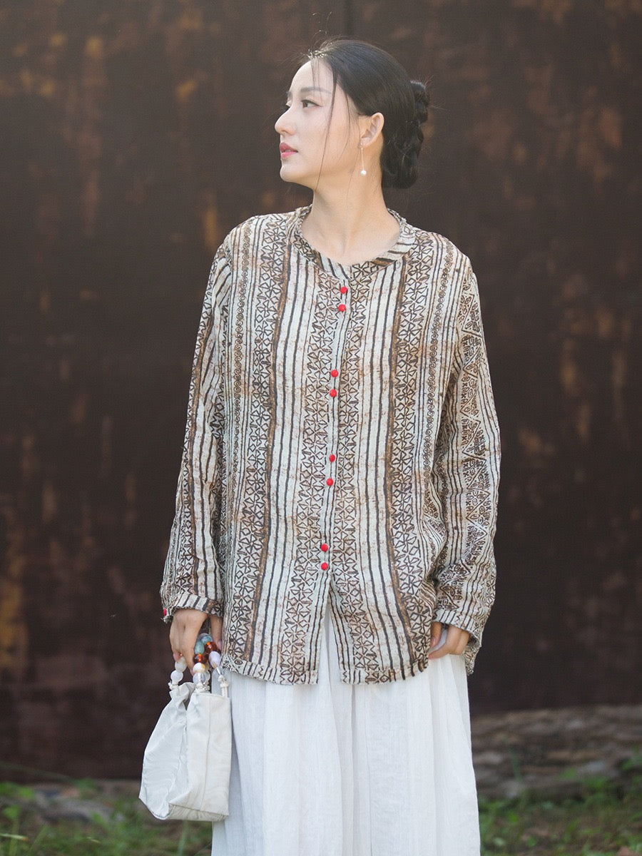 Tao One Tech™ • Zen Qigong Artistic Tea Cardigan Shirt • Sunscreen Layer • All Season Layer • Chinoiserie • Premium Pure Ramie