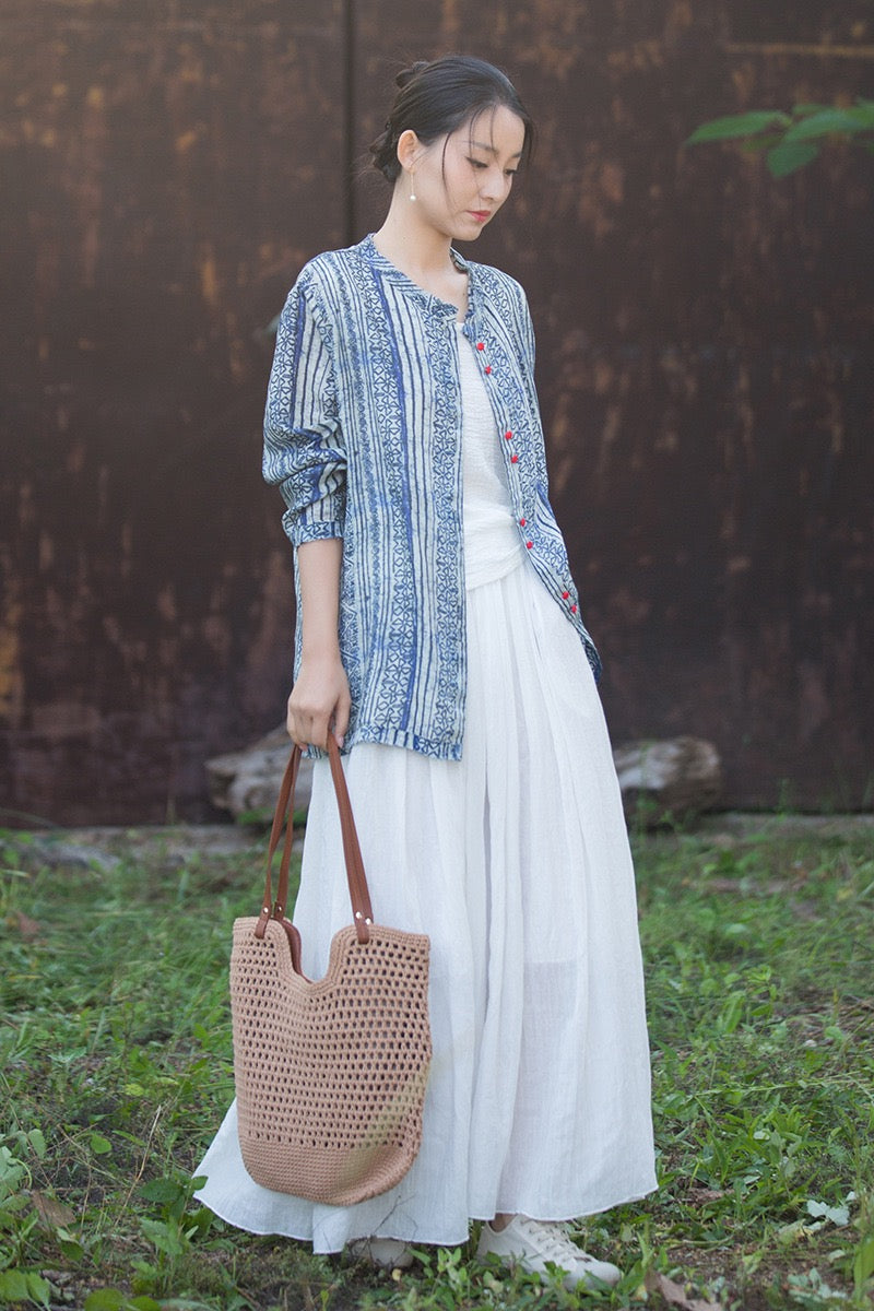 Tao One Tech™ • Zen Qigong Artistic Tea Cardigan Shirt • Sunscreen Layer • All Season Layer • Chinoiserie • Premium Pure Ramie