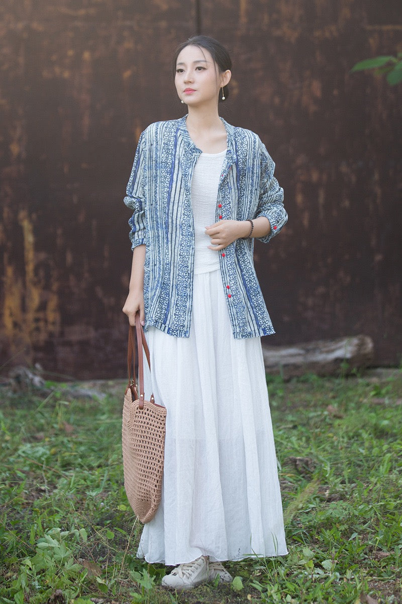Tao One Tech™ • Zen Qigong Artistic Tea Cardigan Shirt • Sunscreen Layer • All Season Layer • Chinoiserie • Premium Pure Ramie