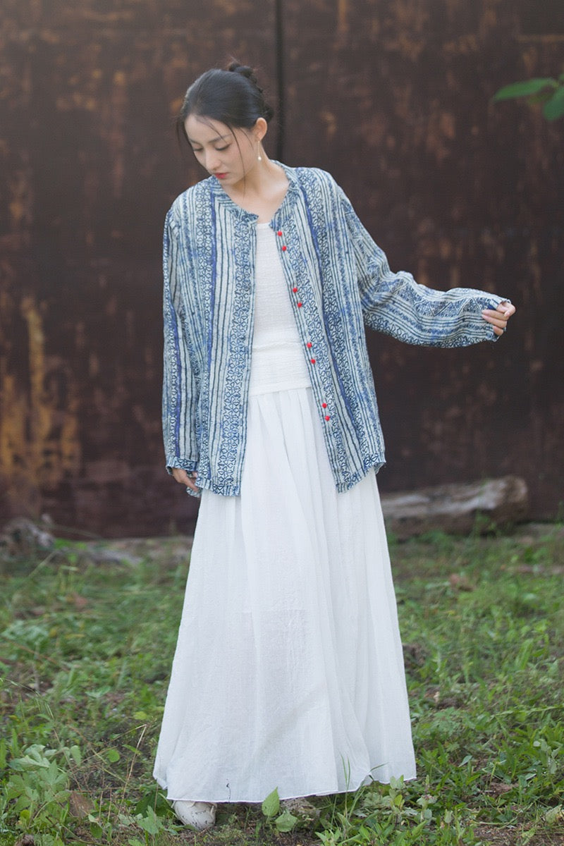 Tao One Tech™ • Zen Qigong Artistic Tea Cardigan Shirt • Sunscreen Layer • All Season Layer • Chinoiserie • Premium Pure Ramie