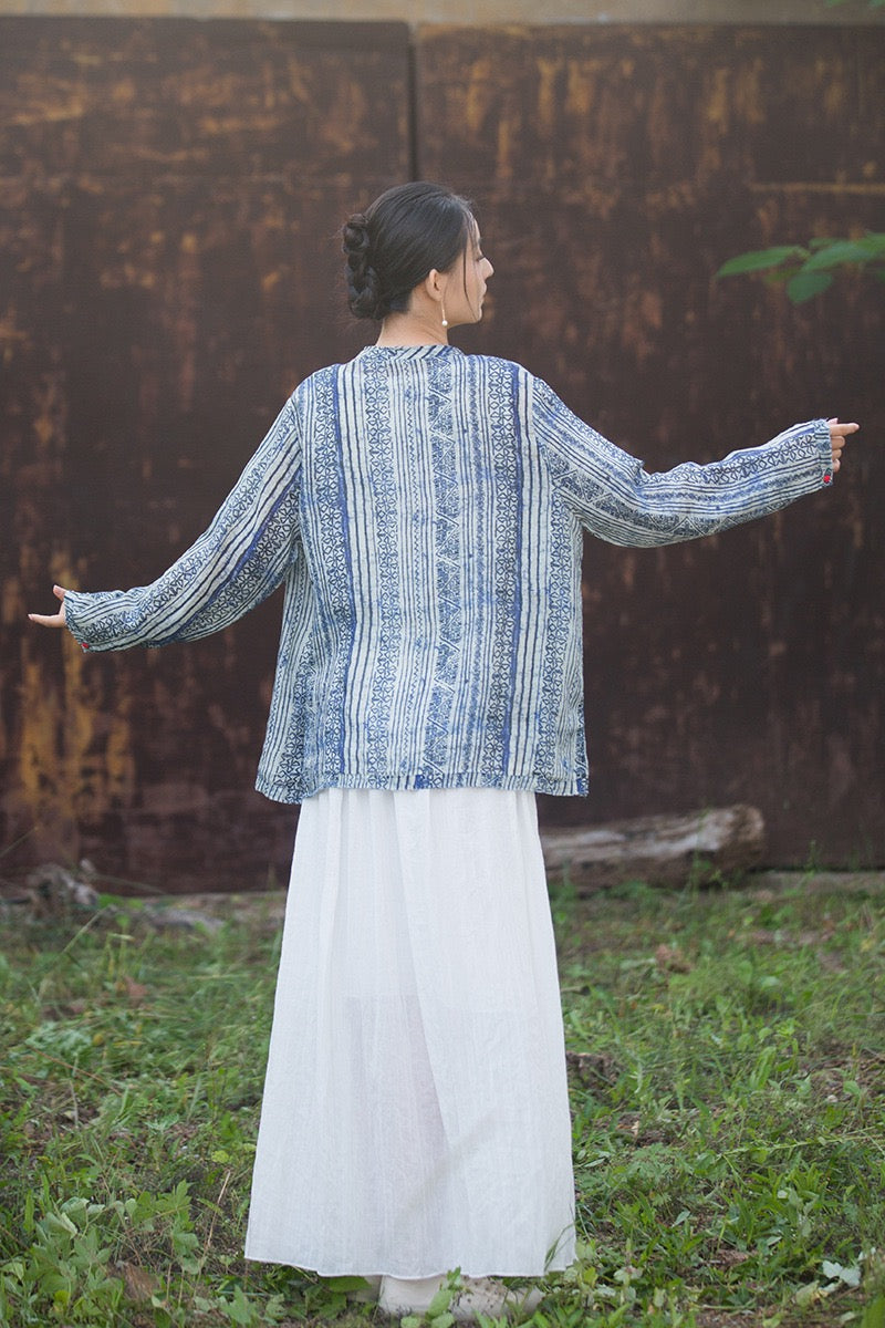 Tao One Tech™ • Zen Qigong Artistic Tea Cardigan Shirt • Sunscreen Layer • All Season Layer • Chinoiserie • Premium Pure Ramie
