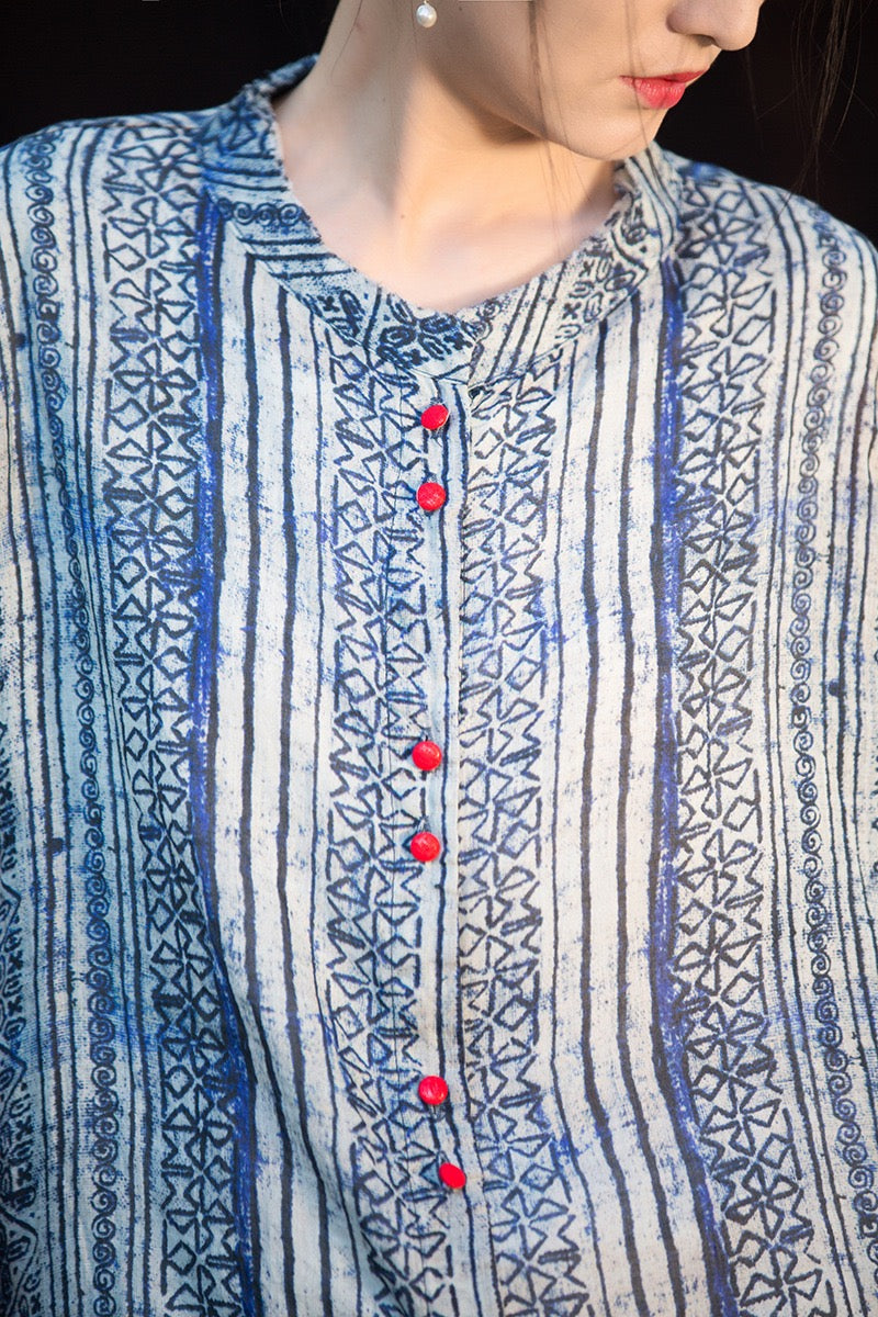 Tao One Tech™ • Zen Qigong Artistic Tea Cardigan Shirt • Sunscreen Layer • All Season Layer • Chinoiserie • Premium Pure Ramie