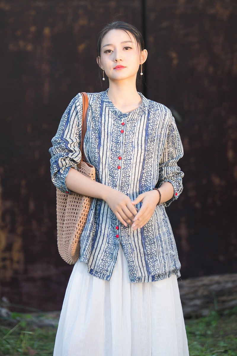 Tao One Tech™ • Zen Qigong Artistic Tea Cardigan Shirt • Sunscreen Layer • All Season Layer • Chinoiserie • Premium Pure Ramie