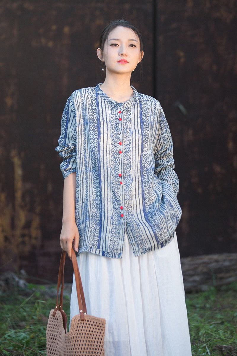 Tao One Tech™ • Zen Qigong Artistic Tea Cardigan Shirt • Sunscreen Layer • All Season Layer • Chinoiserie • Premium Pure Ramie