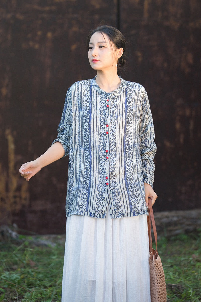 Tao One Tech™ • Zen Qigong Artistic Tea Cardigan Shirt • Sunscreen Layer • All Season Layer • Chinoiserie • Premium Pure Ramie