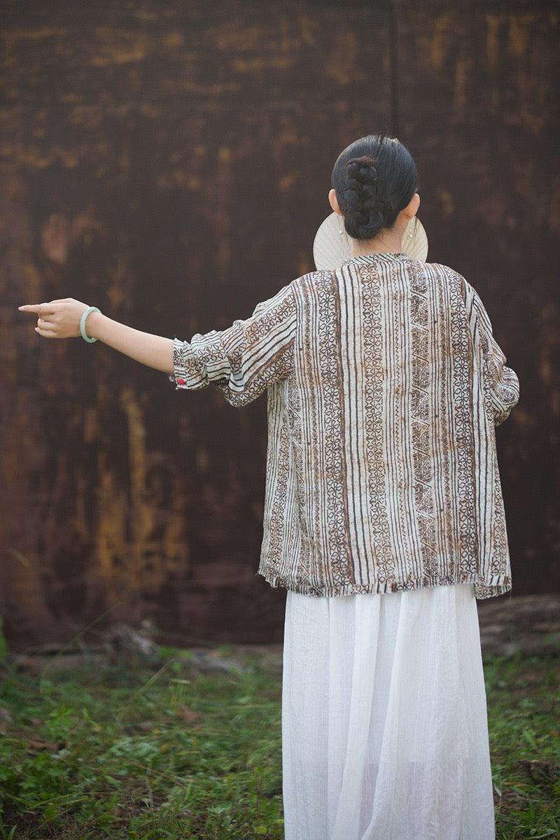 Tao One Tech™ • Zen Qigong Artistic Tea Cardigan Shirt • Sunscreen Layer • All Season Layer • Chinoiserie • Premium Pure Ramie