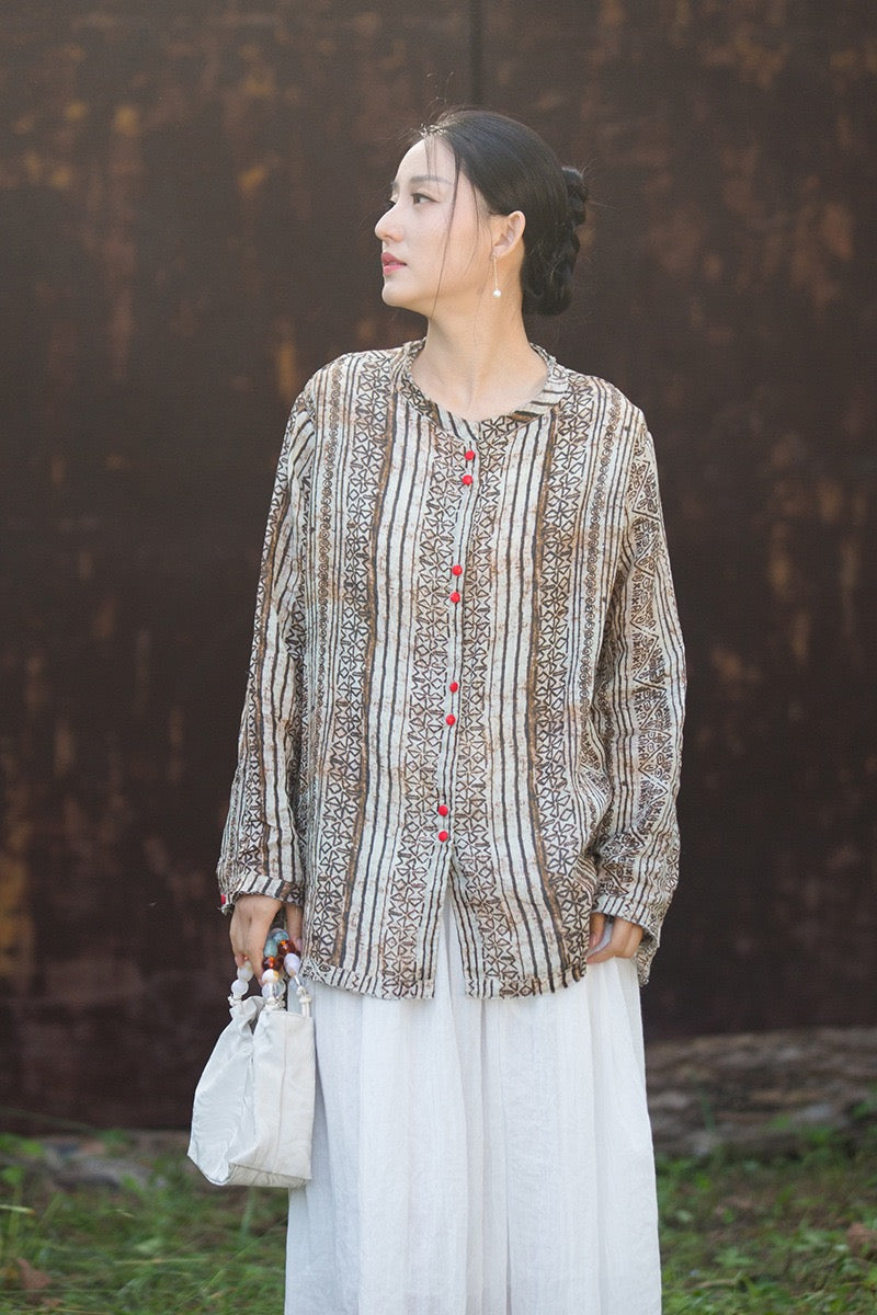 Tao One Tech™ • Zen Qigong Artistic Tea Cardigan Shirt • Sunscreen Layer • All Season Layer • Chinoiserie • Premium Pure Ramie