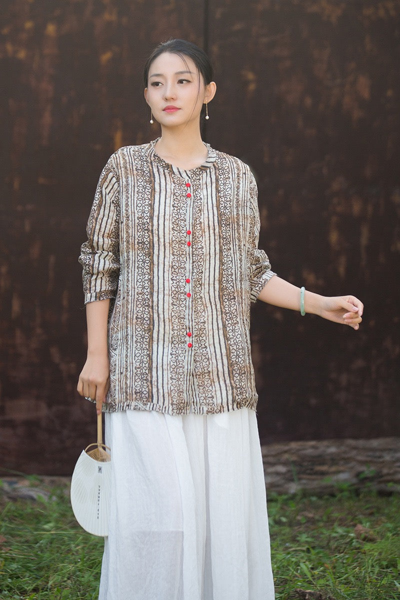 Tao One Tech™ • Zen Qigong Artistic Tea Cardigan Shirt • Sunscreen Layer • All Season Layer • Chinoiserie • Premium Pure Ramie