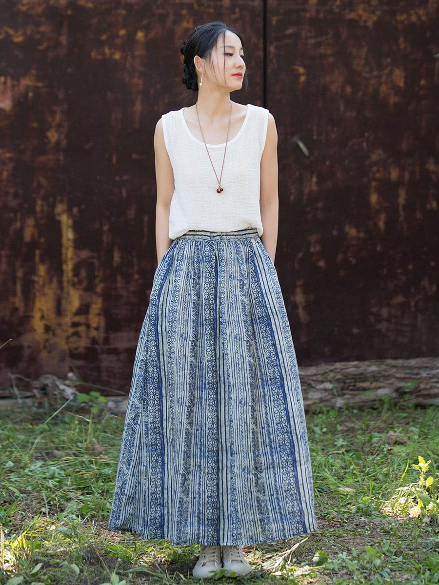 Tao One Tech™ • Zen Qigong Artistic Tea Skirt • Sunscreen Layer • All Season Layer • Chinoiserie • Premium Pure Ramie